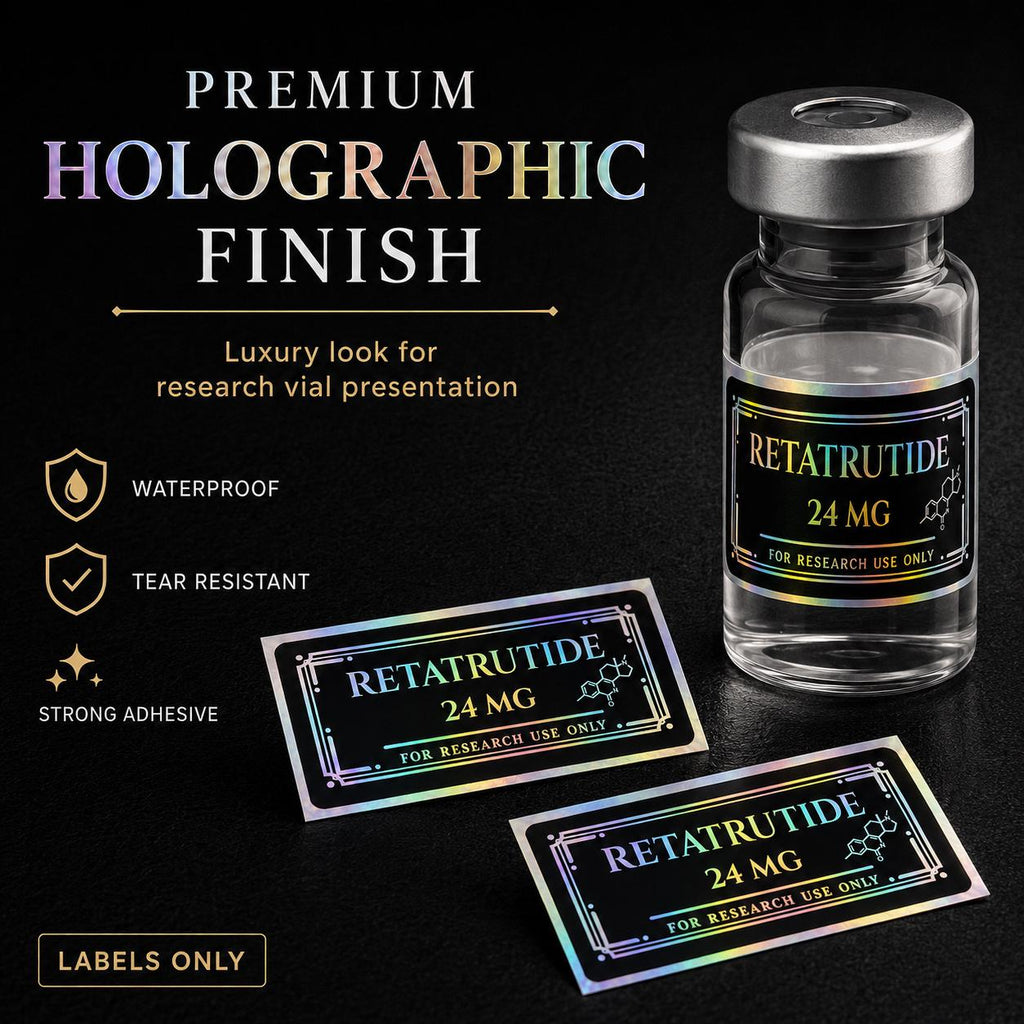 Holographic Research Vial Labels | Waterproof, Tear Resistant, Pack of 10