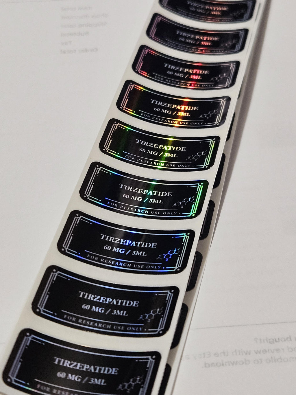 Holographic Research Vial Labels | Waterproof, Tear Resistant, Pack of 10
