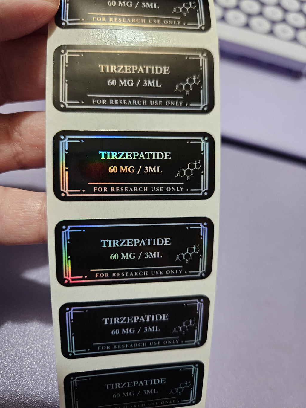 Holographic Research Vial Labels | Waterproof, Tear Resistant, Pack of 10
