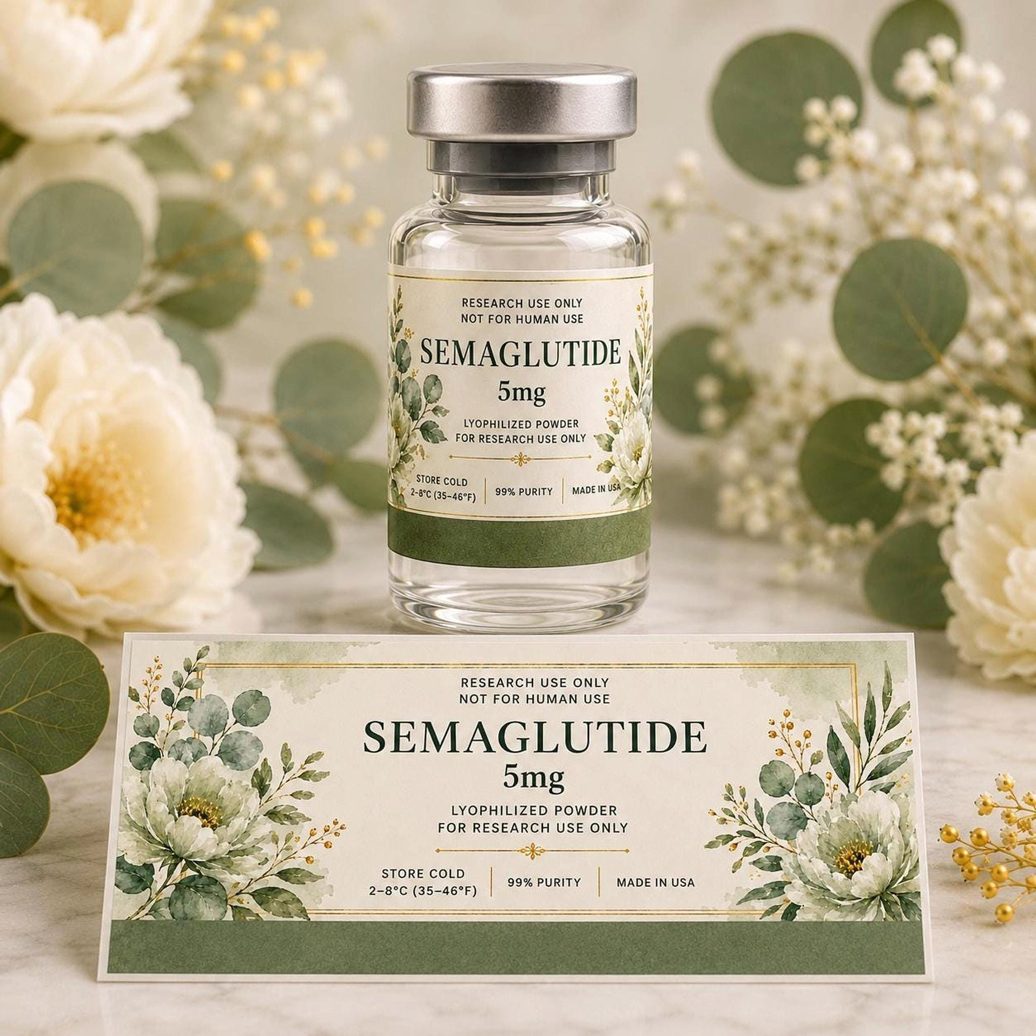 Custom Watercolor Floral Vial Labels, Waterproof Stickers for Peptide Research, 1.75 x 0.75