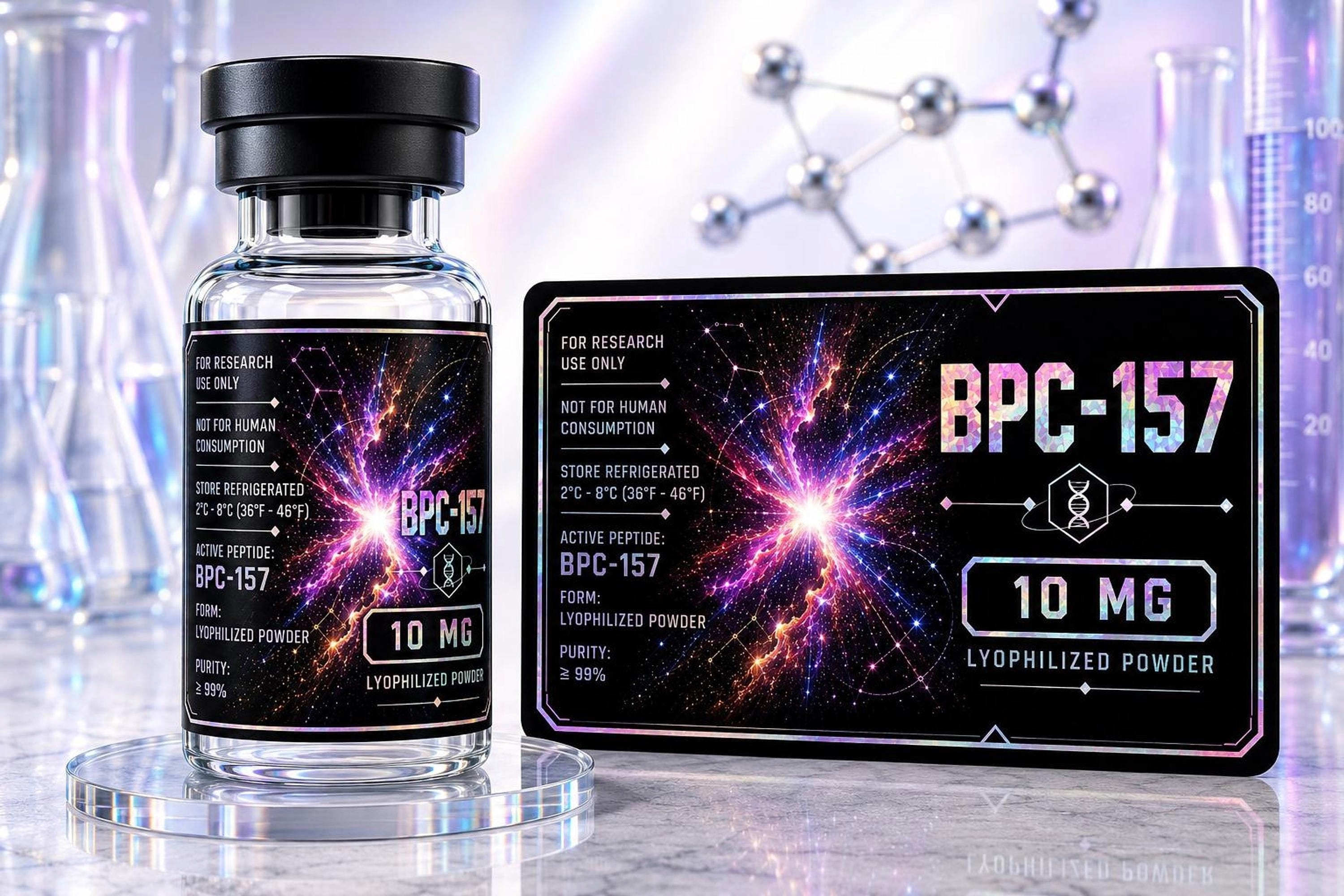 Holographic Research Vial Labels | Waterproof, Tear Resistant, Pack of 10