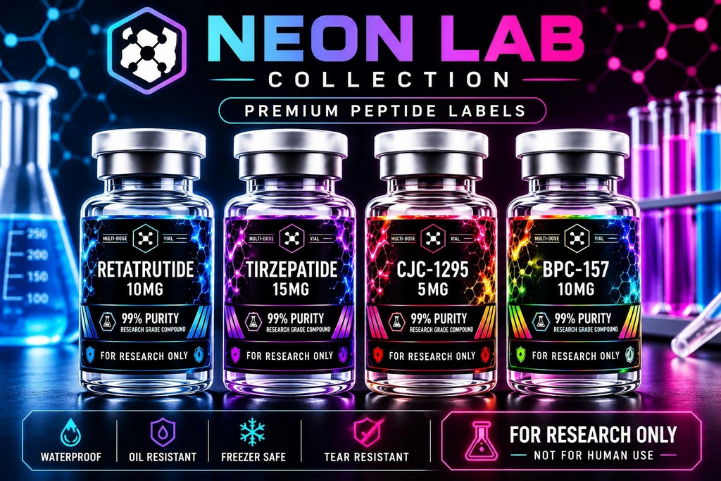 Neon Collection Peptide Vial Labels, White Gloss Waterproof for 3ml-10ml