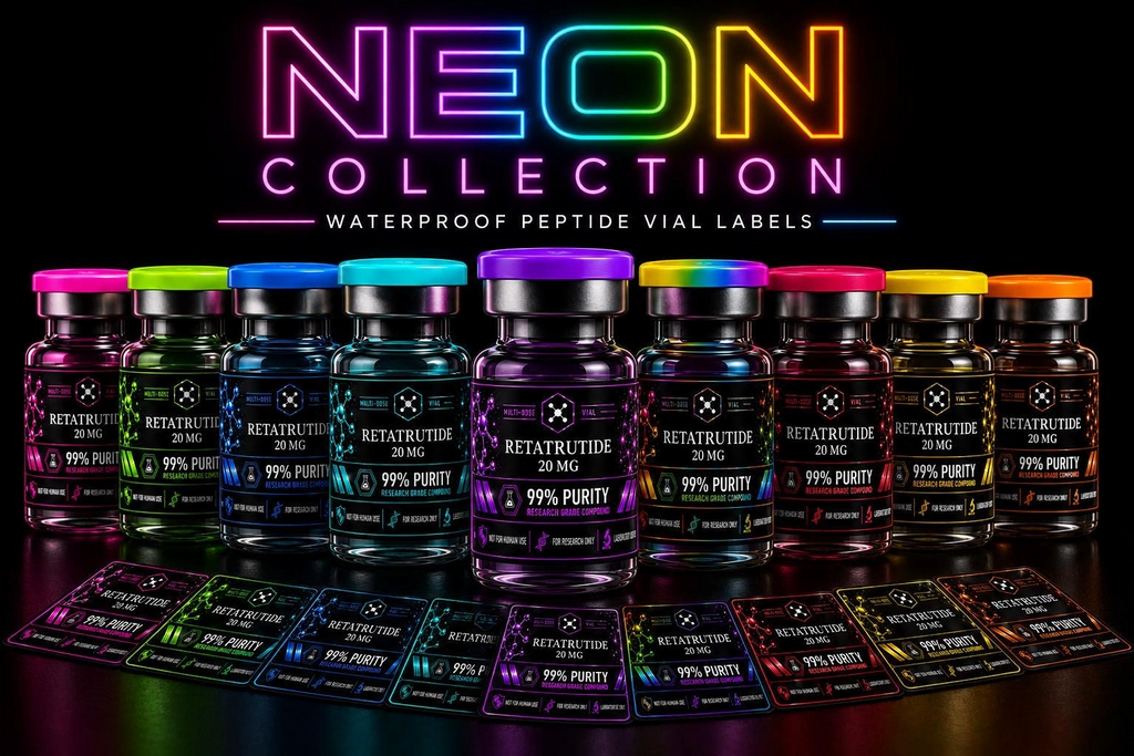 Neon Collection Peptide Vial Labels, White Gloss Waterproof for 3ml-10ml