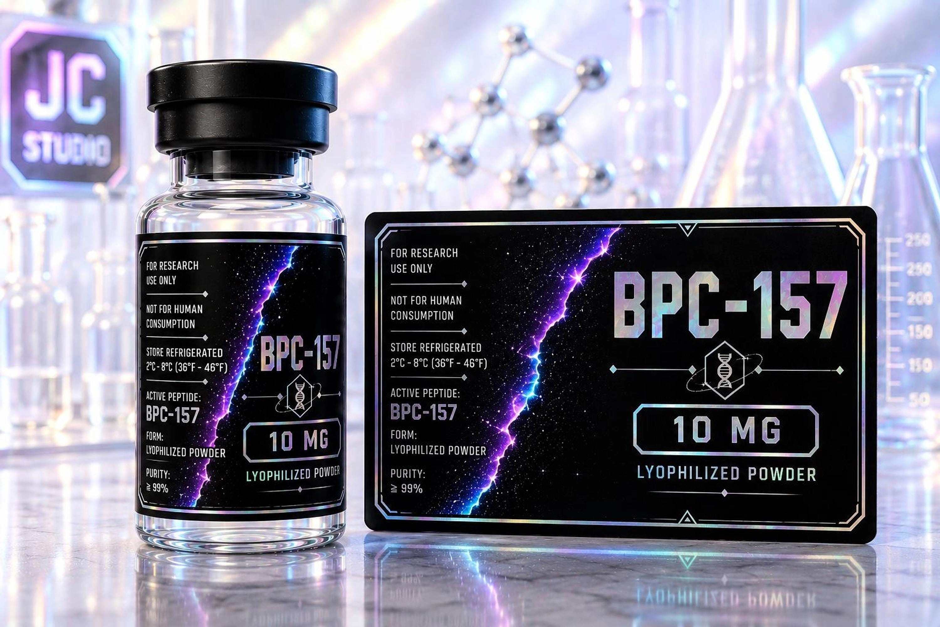 Holographic Research Vial Labels | Waterproof, Tear Resistant, Pack of 10