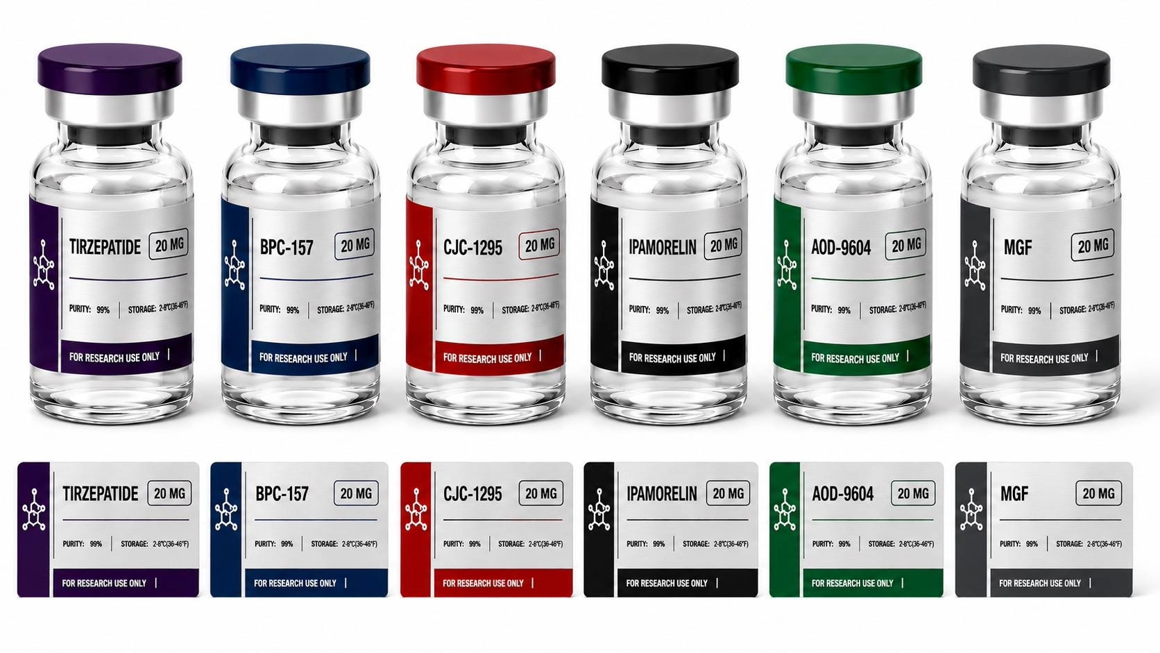 Clinical Peptide Vial Labels Waterproof Custom Research Vial Stickers for 3mL & 5mL Vials