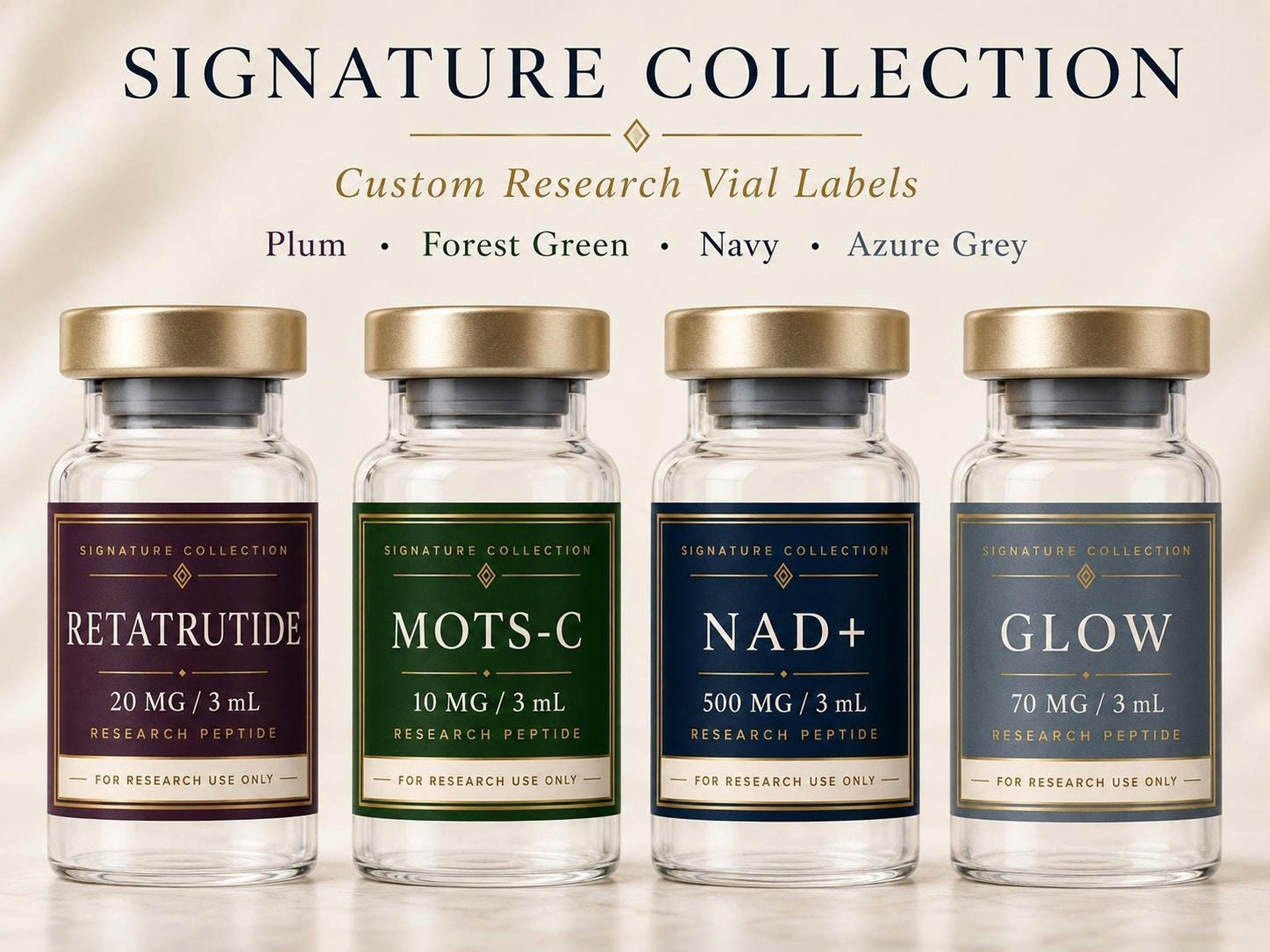 Custom Personalized peptide vial labels, waterproof, 3ml-10ml, 10-pack.