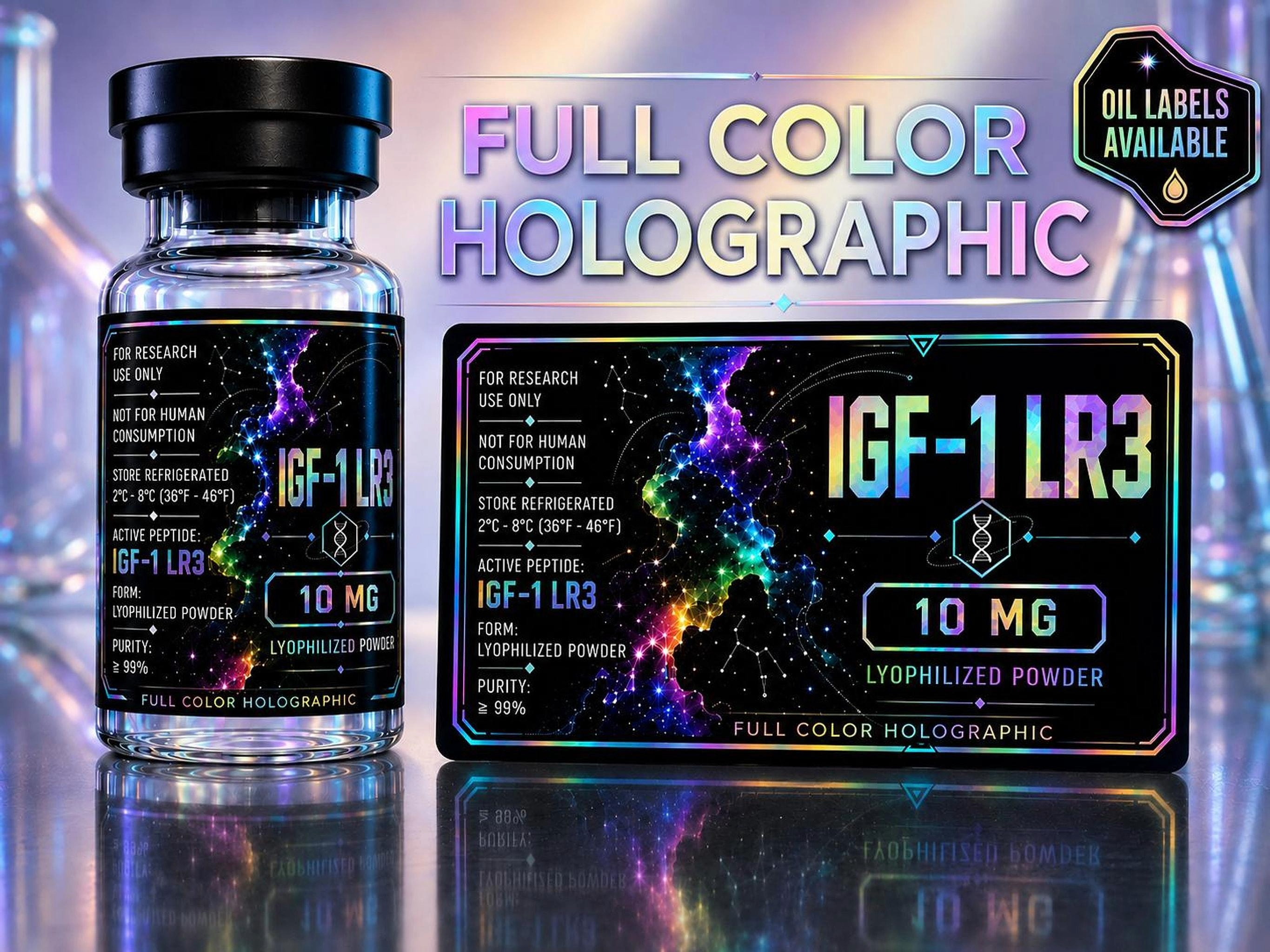 Holographic Research Vial Labels | Waterproof, Tear Resistant, Pack of 10