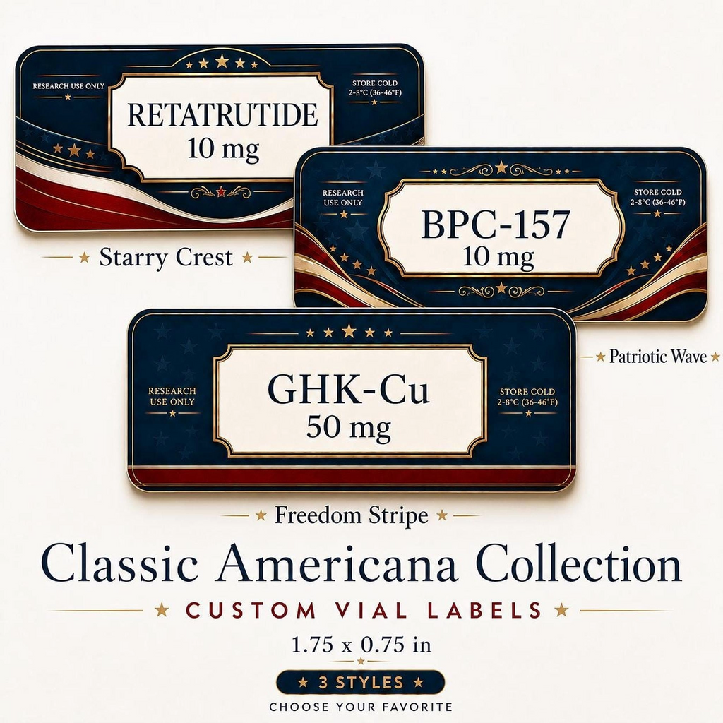 Patriotic Peptide Vial Labels | Waterproof Research Vial Stickers for 3mL 5mL 10mL
