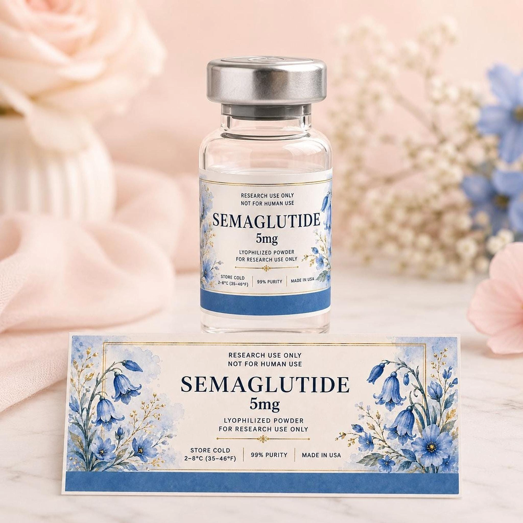 Custom Watercolor Floral Vial Labels, Waterproof Stickers for Peptide Research, 1.75 x 0.75
